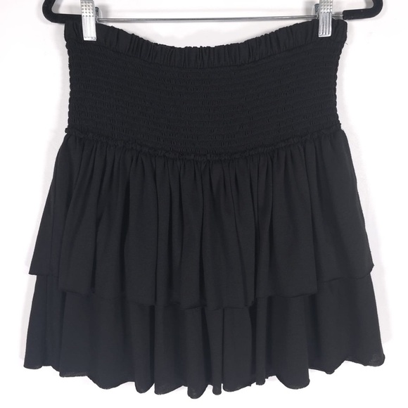 ANTHROPOLOGIE SATURDAY SUNDAY BAILEE SMOCKED TIERED RUFFLE BLACK MINI SKIRT - Picture 6 of 6
